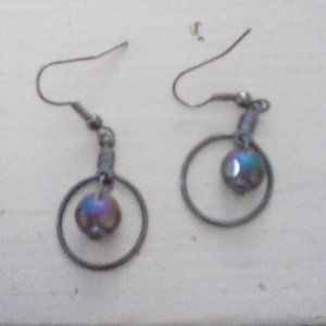 💮Black hoop and Luminescent rainbow ball Earrings